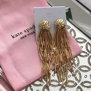 Nwt Kate Spade Gold Glitzville Beaded & Sequin Dangle Tassel Earrings